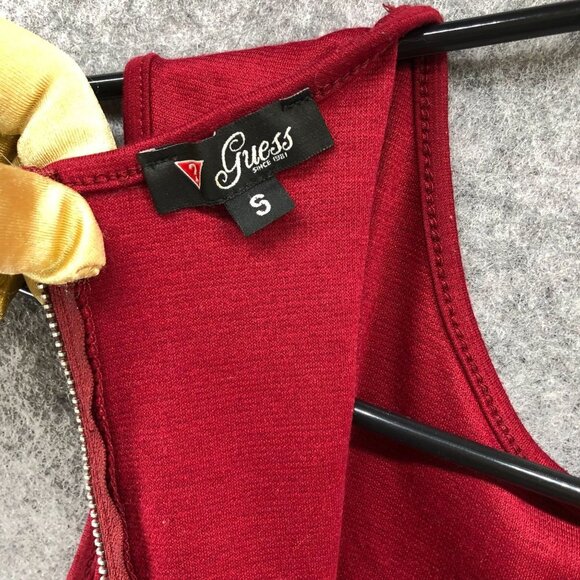 Guess Sleeveless Blouse Womens S Red Black Colorblock Peplum Ponte Formal - Picture 5 of 9